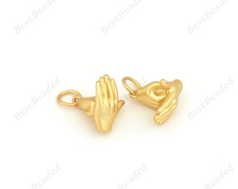 Gold Plated Hand Hanger, Dankzij Hand Gesture Charm, Lucky Rock On Hand Fingers Hanger, voor sieraden making supplies 11x9mm