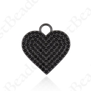 Personalized Black Heart Necklace Charms,Black Cubic Love Pendant for DIY Jewelry Findings 19x18mm