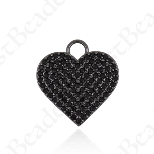Charmes de collier de coeur noir personnalisés, pendentif d'amour cubique noir pour les résultats de bijoux à bricoler soi-même 19x18mm