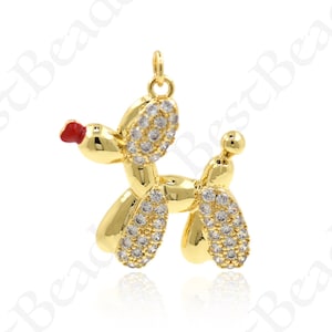 Abalorio de caniche relleno de oro de 18 quilates, colgante de collar de animal con pavé de CZ para hacer joyas DIY 29x27mm
