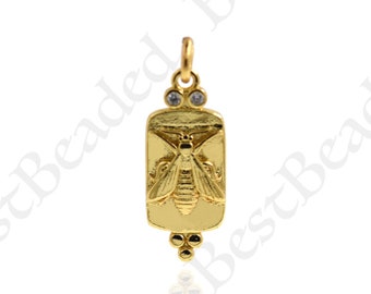 Sqare Shape Honey Bee Pendant,Personalized Insect Charm for DIY Jewelry Making 22x9mm