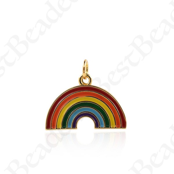 Enamel Rainbow Bracelet Charms,18k Gold Plated Colorful Pendant for DIY Handmade Jewelry Supplies 17x20mm