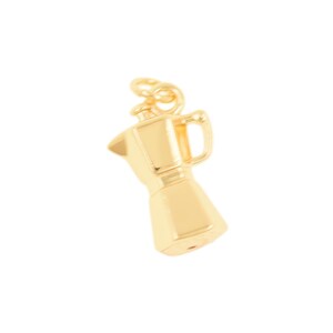 Coffee Pot 18K Gold Filled Charm with Sculptural Handle Detail for Necklace and Bracelet Jewelry 10x15.5mm