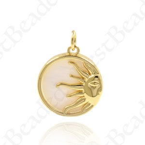 18k Gold Filled Sun Necklace Charm,Dainty Shell Celestial Pendant for DIY Personalized Jewelry Making 16x18mm