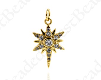 Dainty Starburst Pendant,18k Gold Filled North Star Charm for Personalized Jewelry Accessories 17x10mm