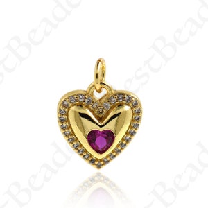18k Gold Filled Heart Pendant,CZ Micro Pave Heart Necklace Charm,DIY Lover Jewelry Findings 13.5x12mm