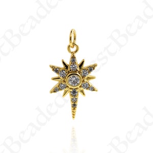 Dainty Starburst Pendant,18k Gold Filled North Star Charm for Personalized Jewelry Accessories 17x10mm