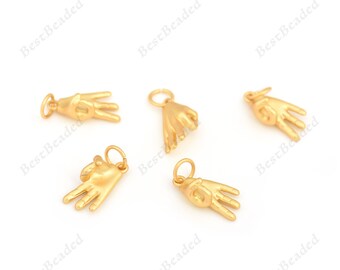 Vergulde hand hanger, OK hand gebaar charme, Lucky Rock op hand vingers hanger, voor sieraden maken leveringen 6x14mm