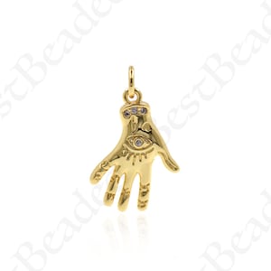 Gold Filled Evil Eye Pendant,Lucky Hamsa Hand Charm,DIY Religion Jewelry Making Accessories 14x21mm