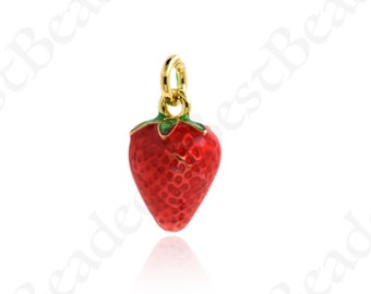 Enamel Strawberry Charms,18K Gold Cute Fruit Pendant,DIY Bracelet/Earring Design Accessories 7x11mm