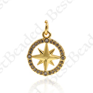 Round hollow North Star Pendant,18k Gold Filled Starburst Charm,Personalized Jewelry Findings 13mm