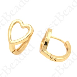 18K Gold Filled Heart Hoop Earrings,Minimalist Heart Huggie Earrings,Women Jewelry Findings 11x10mm
