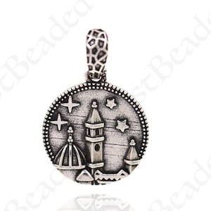 Collar Pulsera Colgante de epoxi Ciudad de cuento de hadas Colgante de tarjeta redonda, Colgante de cielo nocturno 16 mm