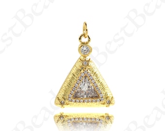 18K Filled Gold Zircon Triangle Necklace Pendant, Triangle Charm, Geometric Jewelry, 19x15mm