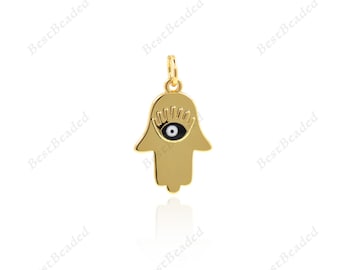 Hamsa-handhänge, förgyllda emaljögonarmband/halsbandsberlocker, unika smyckestillverkningstillbehör 12 x 19 mm