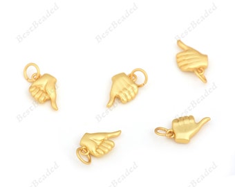 Vergulde hand hanger, goede hand gebaar charme, Lucky Rock op hand vingers hanger, voor sieraden maken leveringen 6x14mm