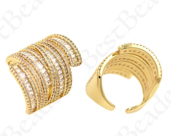 Anel ajustável minimalista, anel preenchido com ouro 18k cz pavimentado, suprimentos de joias faça você mesmo para homens/mulheres 27x21mm
