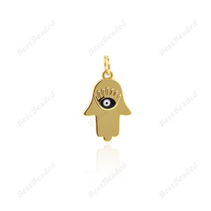 Hamsa Hand Pendant,Gold Plated Enamel Eye Bracelet/Necklace Charms,Unique Jewelry Making Supplies 12x19mm