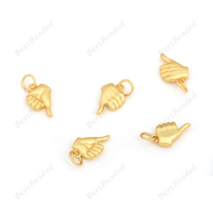 Gold Plated Hand Pendant,Good Hand Gesture Charm,Lucky Rock On Hand Fingers Pendant,for Jewelry Making Supplies 6x14mm