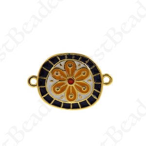 Dainty Gold Filled Flower Connector,Enamel Round Flower Charm,Personalized Jewelry Accessories 19.5x13.5mm