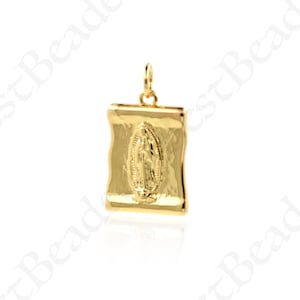 18K Gold Virgin Mary Pendant,Rectangle Lady Guadalupe Charm for DIY Minimalist Jewelry Accessories 12x18mm