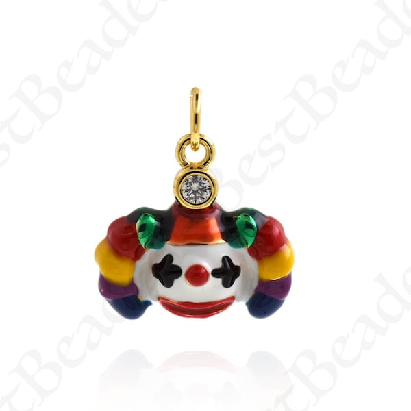 Dainty Gold Filled Clown Charm,Cute Enamel Clown Jewelry Pendant,DIY Bracelet Necklace Making Supplies 16x15.5mm