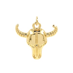 Bull Head Charm For Necklace,Taurus Bull Handmade 18K Gold Filling Men Charm Necklace,DIY Jewelry Making Supply,23.5x23mm