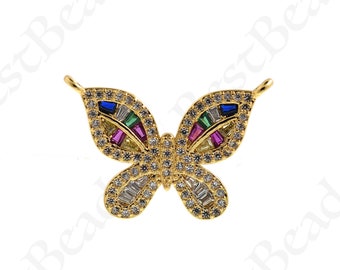 CZ Micro Pave Schmetterling Anhänger,18k Gold Filled Mariposa Anhänger,DIY Personalisierte Schmuckherstellung 24x16,5mm