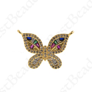 CZ Micro Pave Butterfly Charm,18k Gold Filled Mariposa Pendant,DIY Personalized Jewelry Making Findings 24x16.5mm