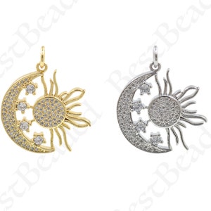Minimalist Sun and Moon Charms,18k Gold Filled Celestial Pendant for DIY Jewelry Making 24x26mm
