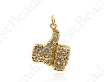 CZ Pave Duimen Omhoog Gebaar Hanger, Vergulde Hand Charme, Gepersonaliseerde Sieraden Benodigdheden 18x22mm
