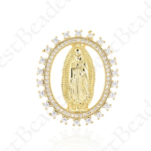 18K Gold Filled Virgin Mary Medallion Charms,CZ Pave Lady of Guadalupe Pendant for DIY Jewelry Making 27x23mm