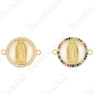 Sea Shell Virgin Mary Connectors,18k Gold Filled Lady Guadalupe Charms,DIY Jewelry Findings 16mm
