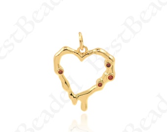 Delicate Brass Gold Plated Zircon Heart Necklace Pendant, Love Charm, Valentine's Day Gift, 19x17mm