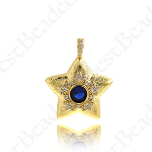 18K Filled Gold Set with Zircon Star Necklace Pendant, Celestial Jewelry for DIY Jewelry Designs, 24x19mm