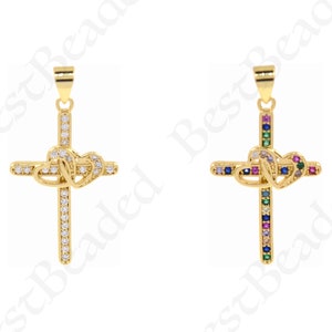 Collar de circonita cúbica con colgante de corazón cruzado, regalo de collar religioso perfecto 28x17mm