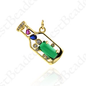 18K Gold Filled Wine Bottle Charm,CZ Micro Pave Beer Bottle Pendant,DIY Handmade Jewelry Supplies 27.5x13mm