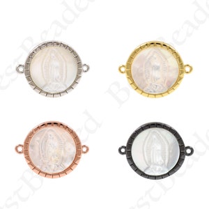 18K Gold Filled Virgin Mary Connector,Circular Shell Connectors,DIY Religious Jewelry Accessories 16x12x3mm