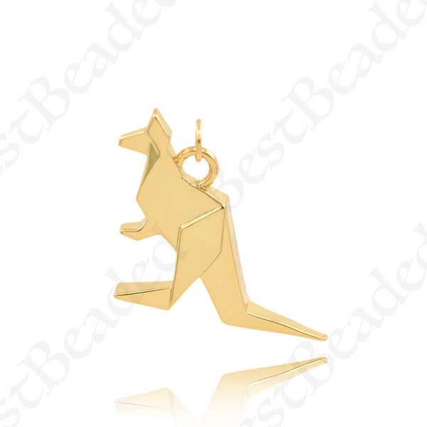 18K Gold Plated Kangaroo Necklace Pendant, Kangaroo Charm, For DIY Jewelry Making Supplies, 32x22mm