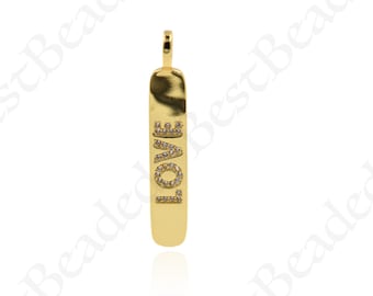 Gold Love Bar Pendant,Cubic Zirconia Pave Love Word Strip Charm for DIY Jewelry Findings 7x44mm