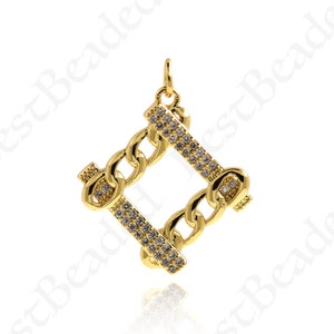 18k Gold Filled Square Pendant,Micro Pave CZ Hollow Rectangle Charm for Minimalist Jewelry Making 19x18mm