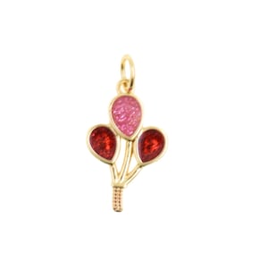 Mini Balloon Charm In Gold Tone – Sparkling Red And Pink Enamel Pendant For Festive Handmade Accessories,10.7x17.4mm