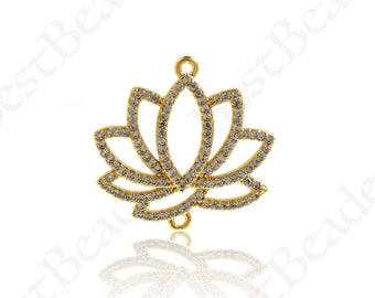 Glänzender Gold Lotus Charm,Micro Pave CZ Lotus Blume Anhänger Glieder,DIY Einfache Schmuckstücke 24x24mm