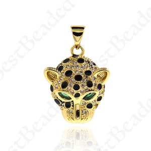 Enamel Leopard Charm,18k Gold Filled Panther Animal Head Pendant,DIY Simple Bracelet Jewelry Making Supplies 21x17mm