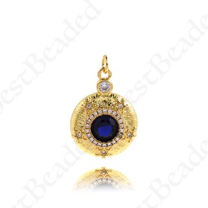 Colgante de collar Polaris redondo de circón chapado en oro de latón para la elaboración de joyas de bricolaje, 14.5 mm