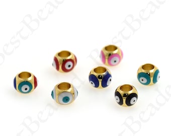 Colorful Enamel Evil Eye Spacer Beads,18k Gold Filled Loose Large Hole Beads,DIY Personalized Jewelry 8x6mm