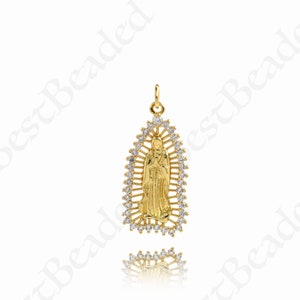 18K Filled Gold Virgin Mary Pendant, Virgin Mary Charm, Religious Jewelry, 29x14mm