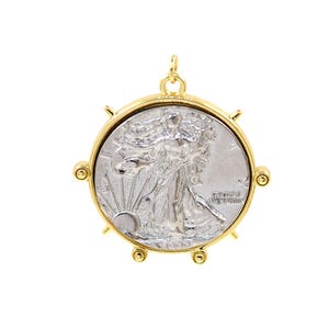 Stunning 18K Gold Filled Round Coin Charm Pendant with Antique Inspired Detail for Necklace Jewelry 34.9x35.2mm