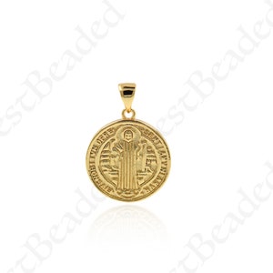 18K Gold Saint Benedict Medallion Pendant,Dainty Religion Charm for Minimalist Jewelry Making 17x10mm