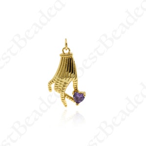 Dainty Lucky Hand Pendant,18K Gold Heart in Hand Charm for Minimalist Jewelry Making 16x27mm